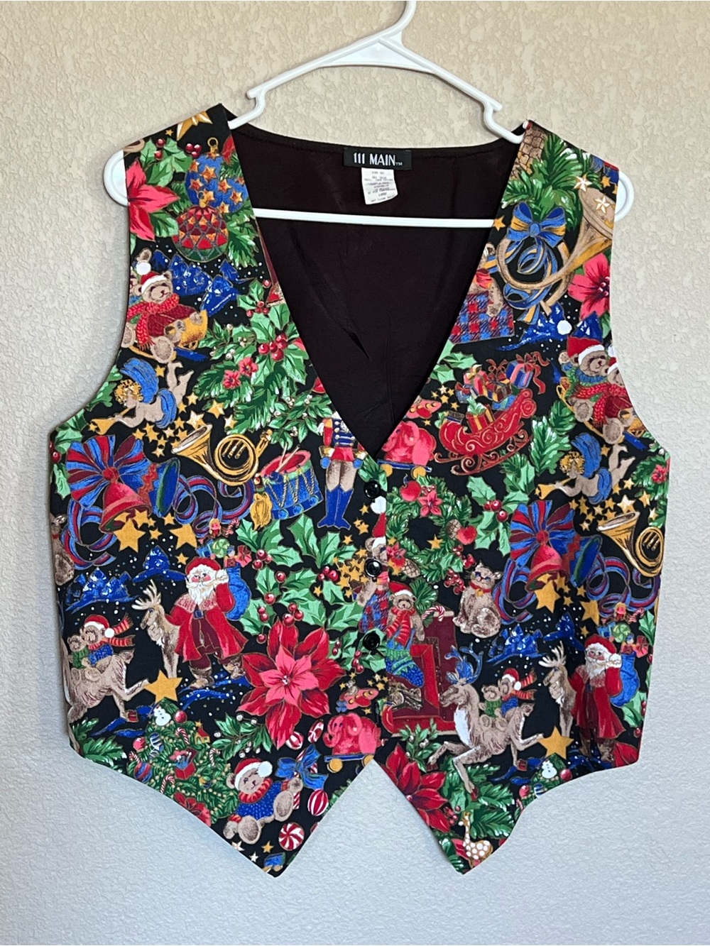 Vintage Women's Christmas Vest 111 Main Holiday Novelty Print Party Festive L
